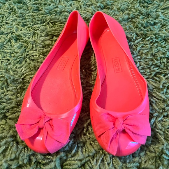 J.crew coral jelly flats w/bow ballet slip ons size 8 - Picture 1 of 7